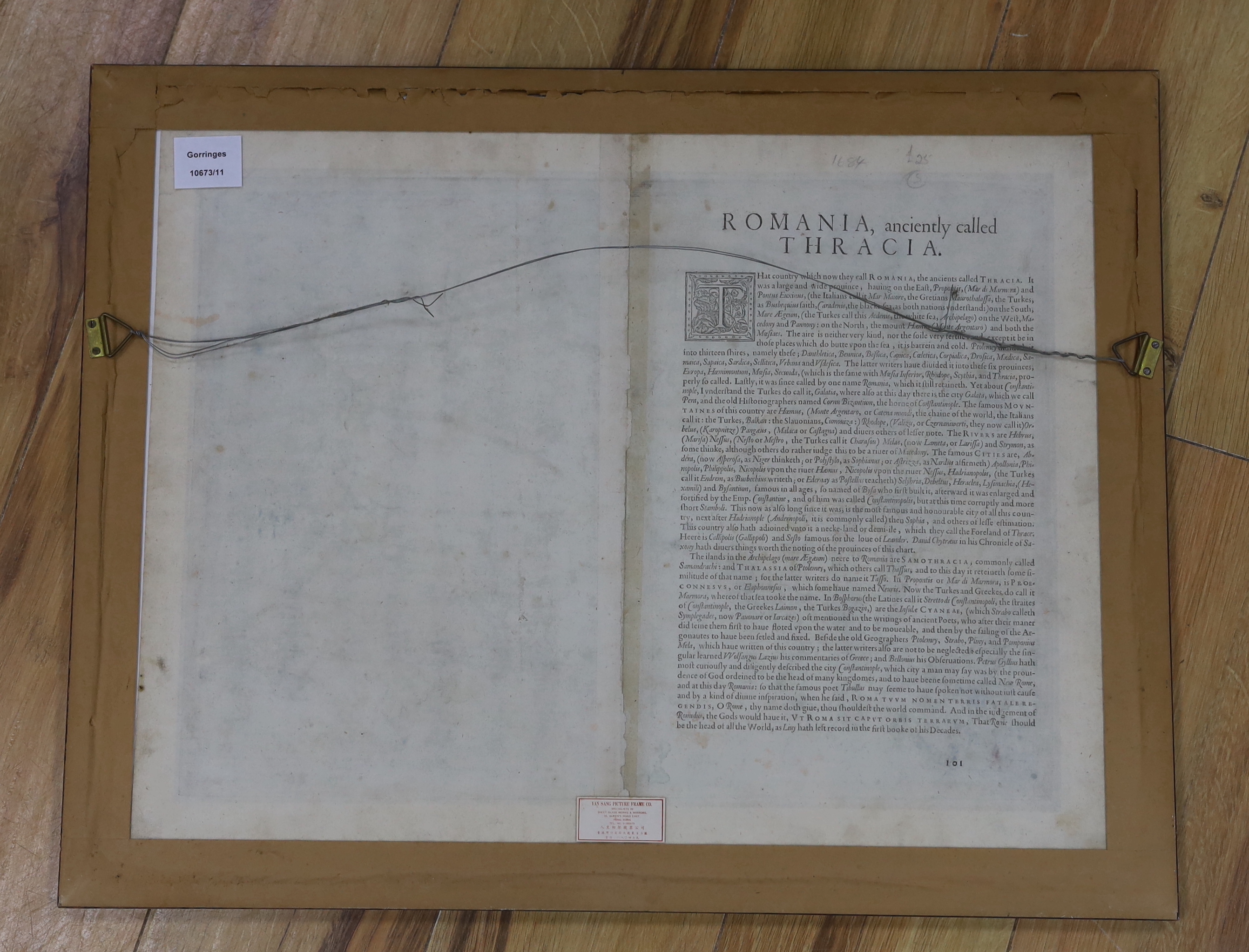 Castaldo Jacobo, 17th century map of Rome (Romaniae) later coloured, text verso, 38 x 51cm